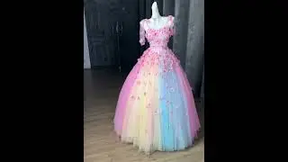 Flower Fairy Blushing Pink Rainbow Pearl Appliques Prom Dresses
