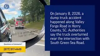 1 Injured in Dump Truck Accident on Valley Forge Road in Horry County, SC