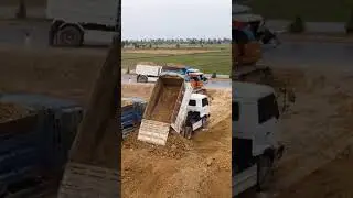 Dump Trucks Unloading Land #On Ring Road #shorts 3072
