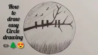 Best Scenery Drawing with pencil ✏️🌲| how to draw easy circle drawing | circle scenery drawing easy 