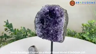 Model # 5490AM-269 Small Amethyst Cluster on a Metal Stand by BrazilGems.com 🏷 FOR SALE🛍🛒Shop Now 