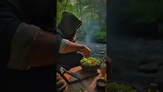 Salt crusted fish cooking under a stone press grilled corn on a flat rock #campfirecooking #grilling