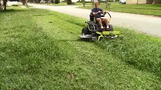 Mowing tall thick bahia grass with Ryobi electric zero turn mower