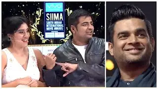 Madhavan Enjoying Anchor Sathish's Funny Satires On Dhanya Balakrishna At South Awards