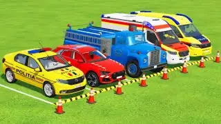 TRANSPORTING CARS, AMBULANCE, POLICE CARS, FIRE TRUCK, MONSTER TRUCK OF COLORS! WITH TRUCKS! - FS 22