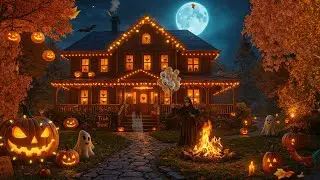 Autumn Night at the Spooky Haunted House 🎃 Glowing Jack o&rsquo; Lanterns, Campfire &  Crunchy Leaves