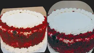 Red velvet cake tutorials/ simple designs always looks beautiful and amazing #cakedecorating