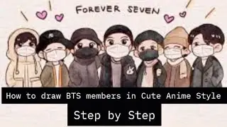 How to Draw BTS Members in Cute Anime Style | Step by Step #sketch#fyp #painting#viral#kpop#trending