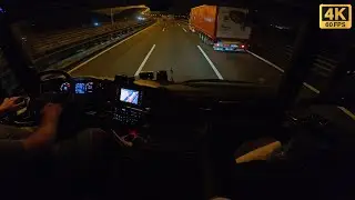 Вид из кабины 🚛 ПЕРЕСЕЧЕНИЕ БАРСЕЛОНЫ НОЧЬЮ на грузовике - Вождение грузовика 4K