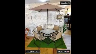 Patio Dining Set Outdoor 6 Piece Steel Frame Tempered Glass Table Top Tan New