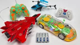 Unboxing Transparent Gears Remote Control Racing Rc Car and Radio Control War Plane, Toy Helicopter