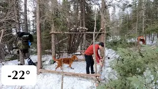 Overnight Winter Survival Shelter -22&deg;C overnight Ice Fishing Bushcraft Ontario Canada