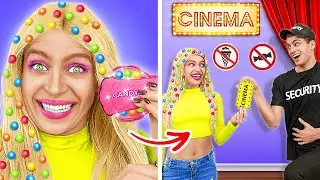 СПРЯТАЙТЕ КОНФЕТЫ с помощью ГАДЖЕТА ДЛЯ ВОЛОС! *Забавные советы и хитрости, как пронести еду в кино от 123 GO! CHALLENGE