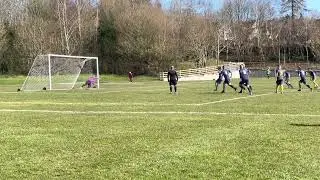 Nathan Dunn makes it 3-2 to Newtown Forest from the spot against Victoria Athletic