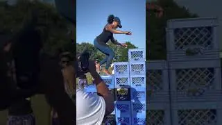 Woman Climbs Milk Crates Arranged Like Stairs Wearing Heels - 1228478