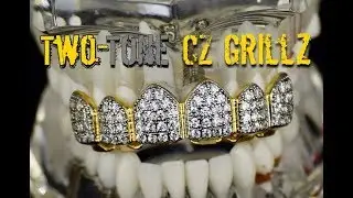 18k Gold Plated Grillz Two-Tone Top CZ Bling Hip Hop Grills