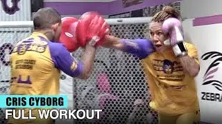 CRIS CYBORG FIRES OFF POWER PUNCH COMBOS ON THE MITTS!  PREPARES HER STAND UP FOR JULIA BUDD