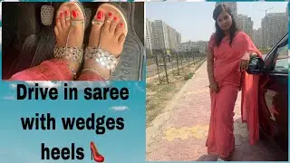 High speed car driving challenge in saree with wedges heels|| Barefoot pedal pumping ||ep-35