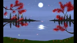 Night with full moon digital painting idea for beginners