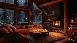 Cozy Winter Room at Night | Soft Piano Instrumental with Fireplace Crackles and Snowfall