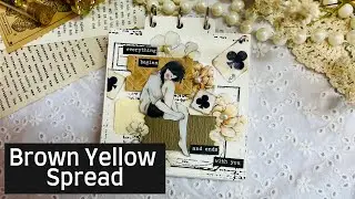 ASMR Scrapbooking Journaling | Brown Yellow spread | Scrapbook Ideas | Sastisfying