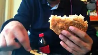 Eating sounds ASMR: fish sandwich with french fries