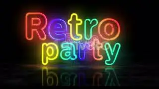 Retro party nightlife neon symbol 3d flight between