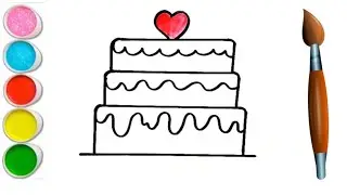 Heart cake drawing for kids | Kids drawing | Coloring & painting | Toddlers | how to draw cake art