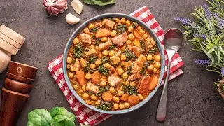 Pork and Chickpeas with Spinach