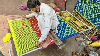 Artistic Technique of Weaving a cot // Amazing Designed Nylon Rope Cot Weaving