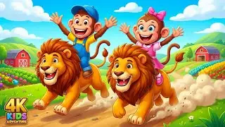 Tom & Mia Ride Lions 🦁 | Funny Lion Farm Race | Kids Cartoon Animation 4K