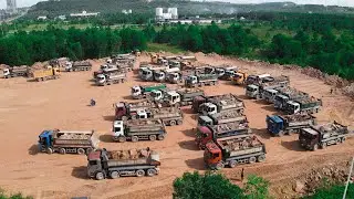 Excellent Actions! Powerful KOMATSU Bulldozers Team Hard Work Filling Rock Mix Stones With