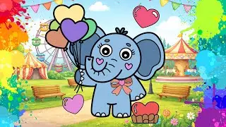 🎨 Baby Elephant Coloring for Kids | Spring & Valentine&rsquo;s Coloring | Upbeat Music 🐘💗