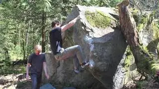 The Nose V4 (Smallville Boulder, Hunter Creek, Hope, BC)