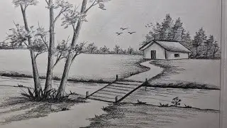 How to draw easy landscape with pencil || Pencil sketch scenery drawing tutorial