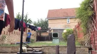 Ball in bin challenge with little brother