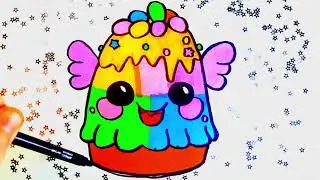 Draw a Kawaii Flying Colorful Cake 🪽✨ | Long Aesthetic Drawing Video