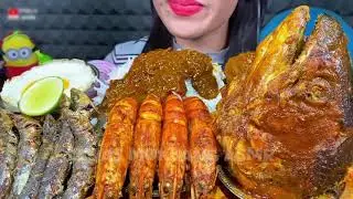 Eating Fish Fry Fish Head Chicken Curry Rice Salad Chilly|#asmrsounds #mukbang #eatingshow 