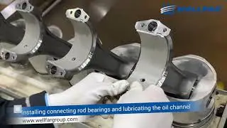 Installation of connecting rod bearings and lubricating the oil channel.