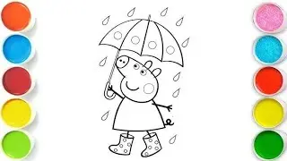 Peppa Pig With Umbrella Drawing Painting and Coloring For Kids and Toddlers |