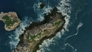 Cliffs in the sea aerial shot, Big ocean waves, Top aerial shot of cliffs, Rocks, Waves