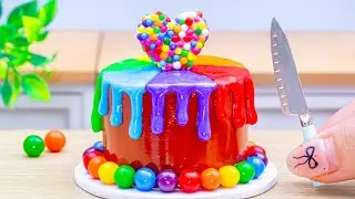 Best Melted Rainbow Cake Heart Sprinkle Ideas🌈Sweet Miniature Rainbow Chocolate Cake Decorating