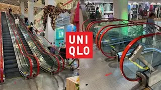 Red Handrails! Nice ThyssenKrupp Medium-File Escalators - UNIQLO Flagship Store - New York, NY
