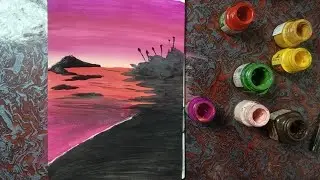 Very easy landscape painting|| poster colour|| beautiful scenery #art #landscapepainting #youtube 