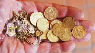 Trésor en pièces d'or  dans un bois.Treasure in gold coins in a wood