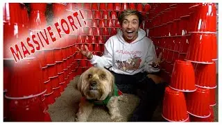 BUILDING A GIANT 5,000+ RED CUP FORT!!