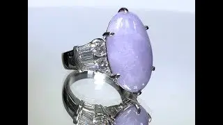 GIA 13.59 ct. Type A Natural Lavender Jadeite Jade & Diamond Cocktail Ring in Platinum