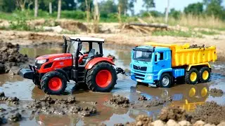 Tractors to the Rescue! Helping Trucks Stuck in Mud & School Bus Blocked  Toy Vehicles Story for Kid