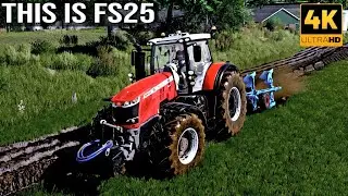 Realistic Plowing in FS25 | Massey Ferguson 8740S • 4K Graphics