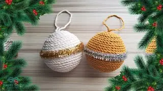Рождественский шар в технике макраме с шариками из пенопласта